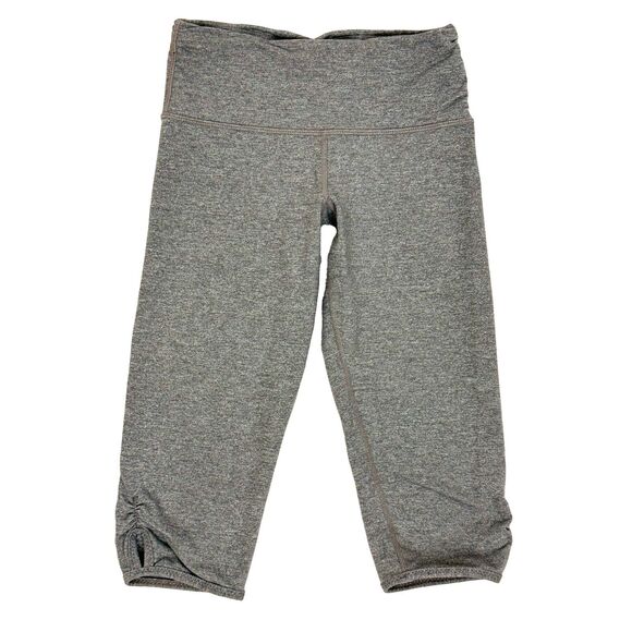 LULULEMON Dhanurasana Crop Leggings 2 Heathered Grey Ruched Side Capri EUC B12 - Picture 2 of 6